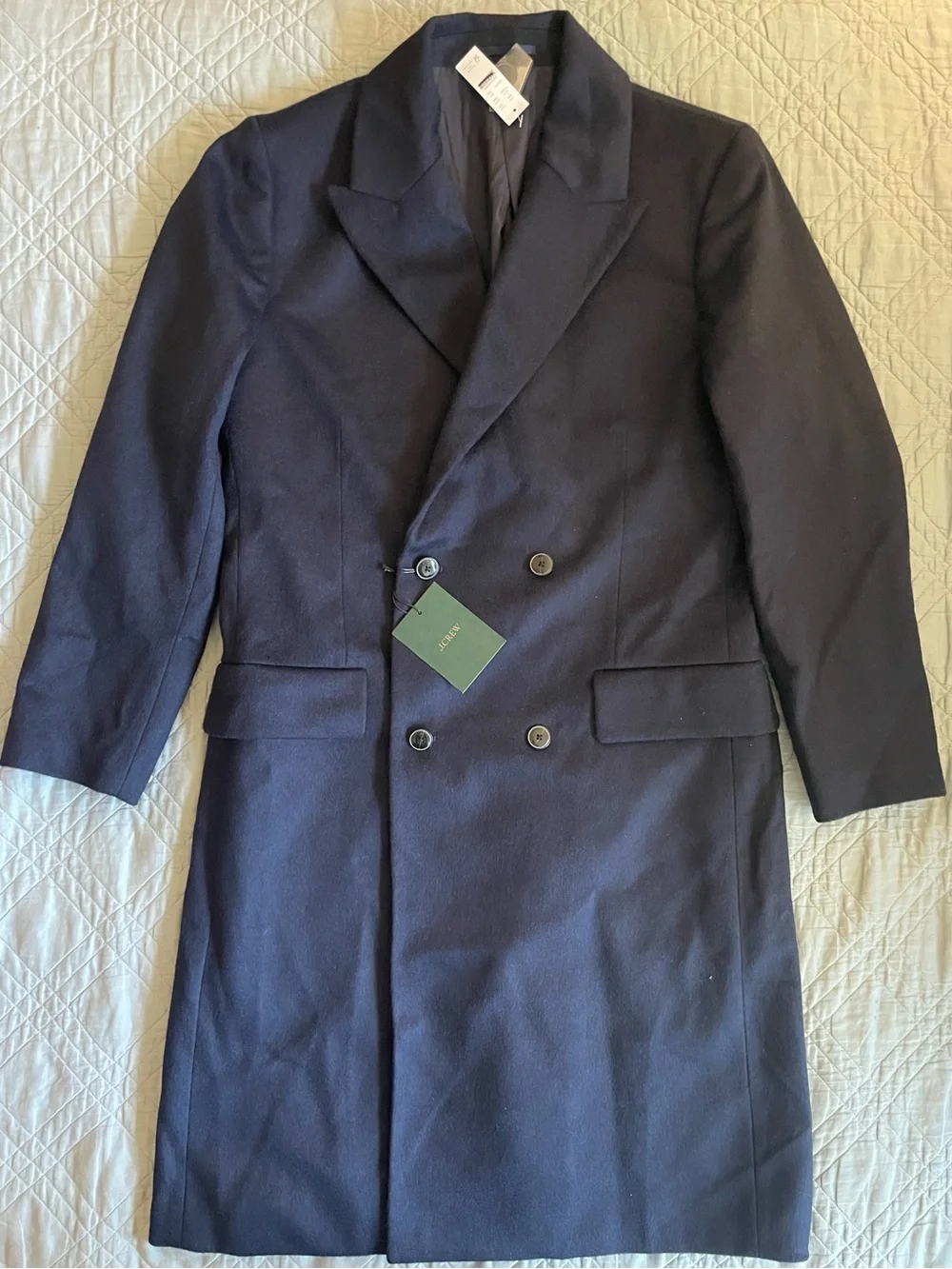 J. CREW Double-breasted topcoat in English merino wool Navy 38S NWT $998 C0035